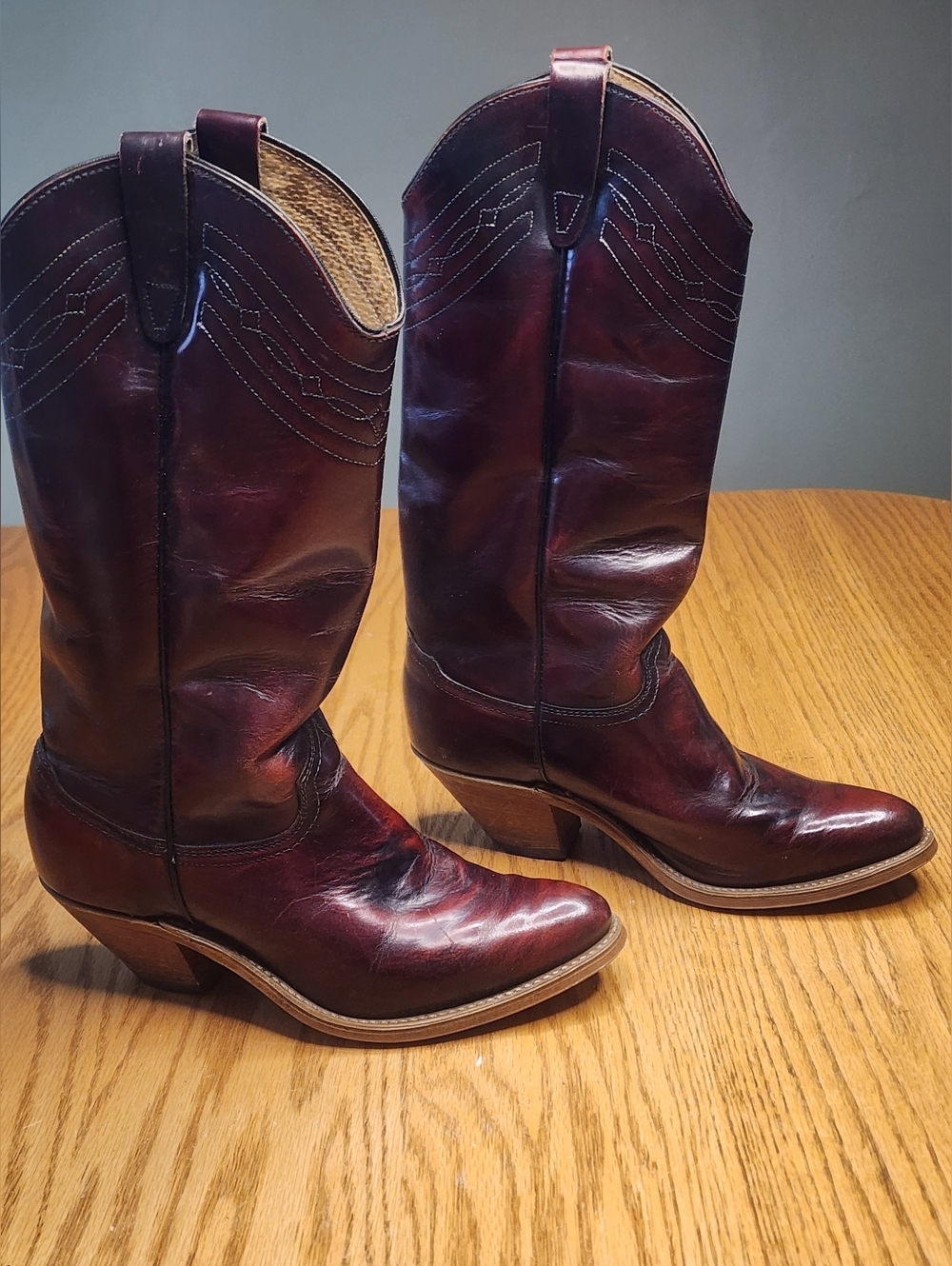 Leather Vintage Cowboy Boots Cherry Men Size 7 Concert Festival Country Bohemian - Picture 2 of 12